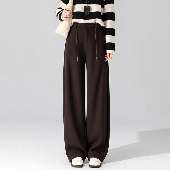 醋酸羊毛香蕉阔腿裤女款爆款2025新款冬季加厚红棕色镰刀毛呢裤子