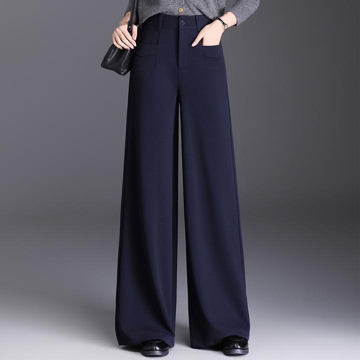 爆款藏青色阔腿裤垂坠感长裤子2025新款今年流行宽松休闲直筒裤女