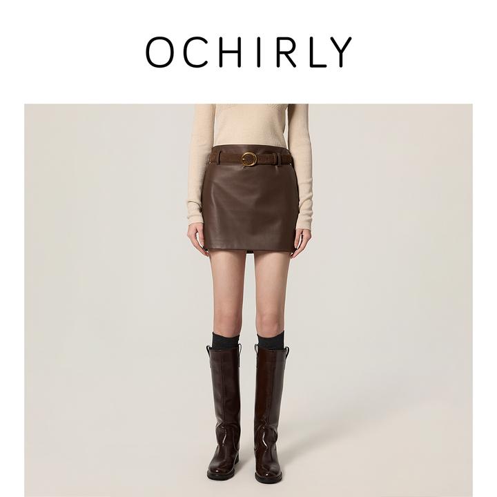 【新品】OCHIRLY欧时力 环保仿皮半身裙短裙a字时尚通勤显瘦25冬