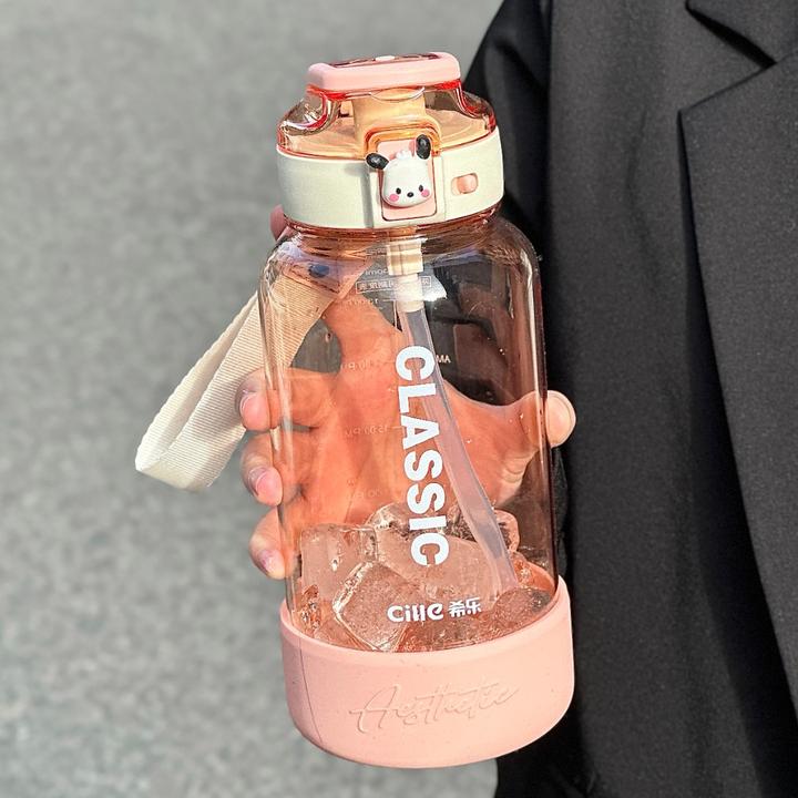 学生上学便携防摔运动水壶带刻度大容量吸管水杯女生tritan耐高温