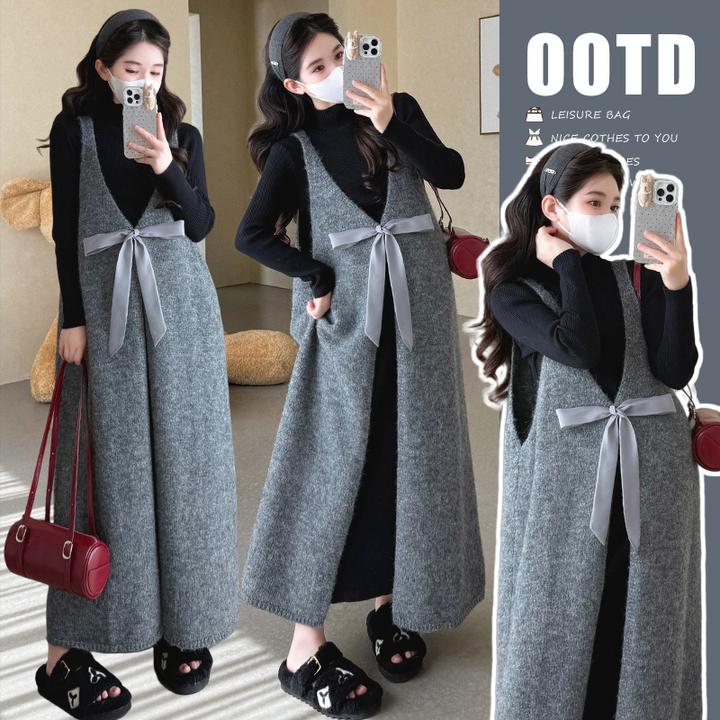 孕妇装秋装套装2025新款时尚孕妈法式高级穿搭针织打底连衣裙秋冬