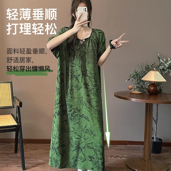 叠云棉绸睡裙女薄款棉绸睡衣夏天宽松新中式高级感可外穿爆款睡衣
