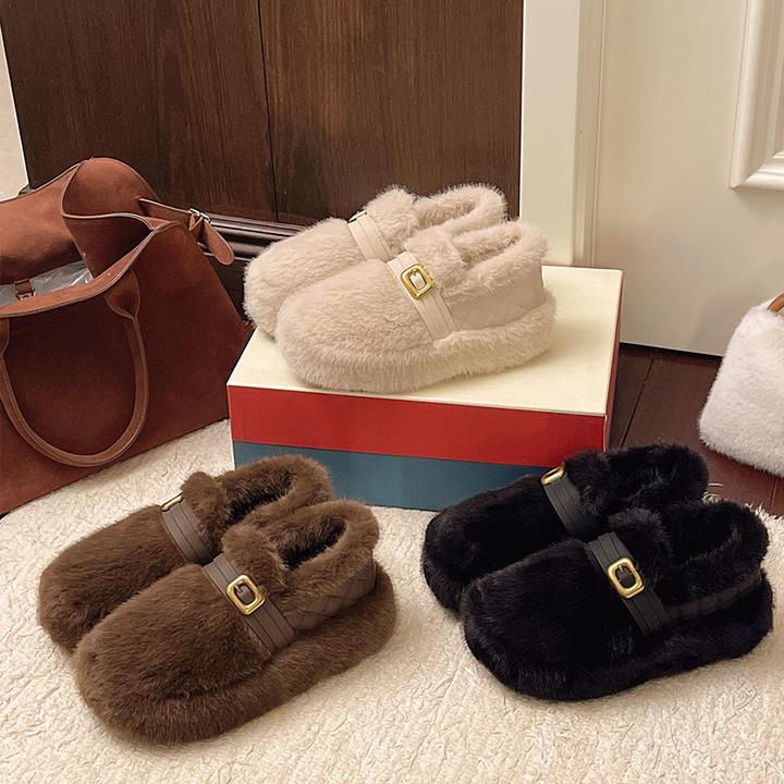 白色厚底绒毛毛鞋女冬小香风温柔厚底棉鞋法式气质加绒保暖雪地靴