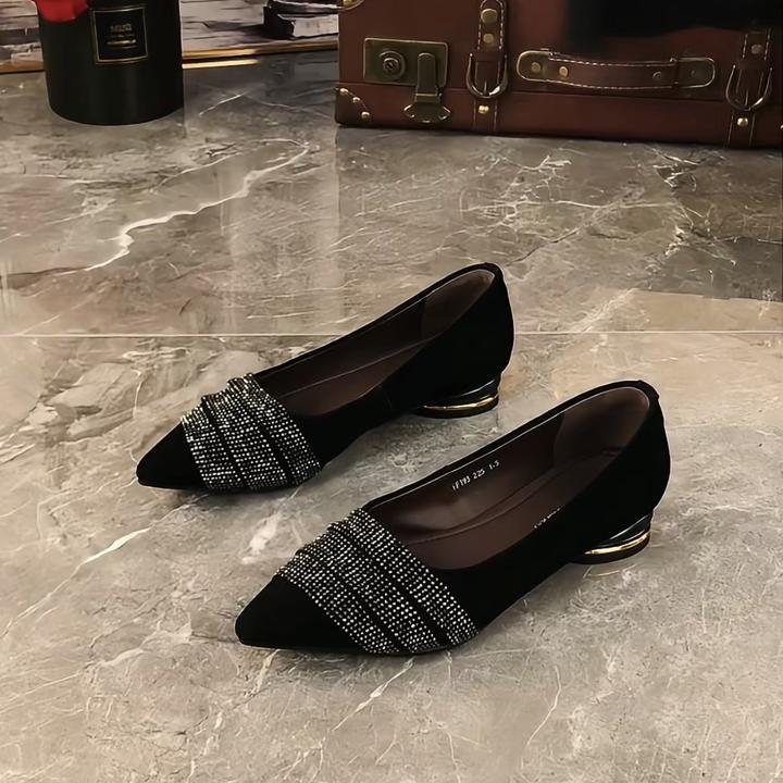 真皮羊皮2025春秋新款水钻尖头浅口舒适低跟不累脚气质配裙子单鞋