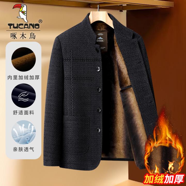 【加绒加厚】中年男士秋冬季外套呢子休闲保暖中老年爸爸装毛呢衣服