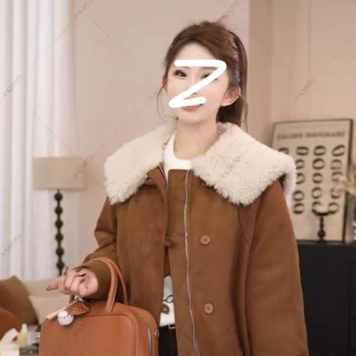 X19525-时尚气质百搭美拉德风毛毛领短外套女秋冬保暖显瘦