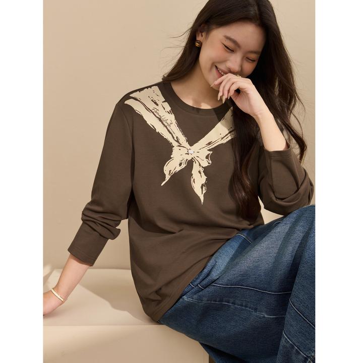 【韩系蝴蝶结印花T恤】纤莉秀大码女流光风甜美减龄上衣QK3806