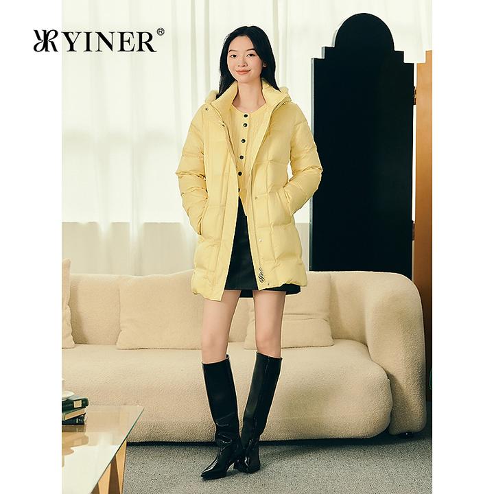 YINER音儿专选2025冬季新款泡芙云朵零压水貂毛饰连帽面包羽绒服