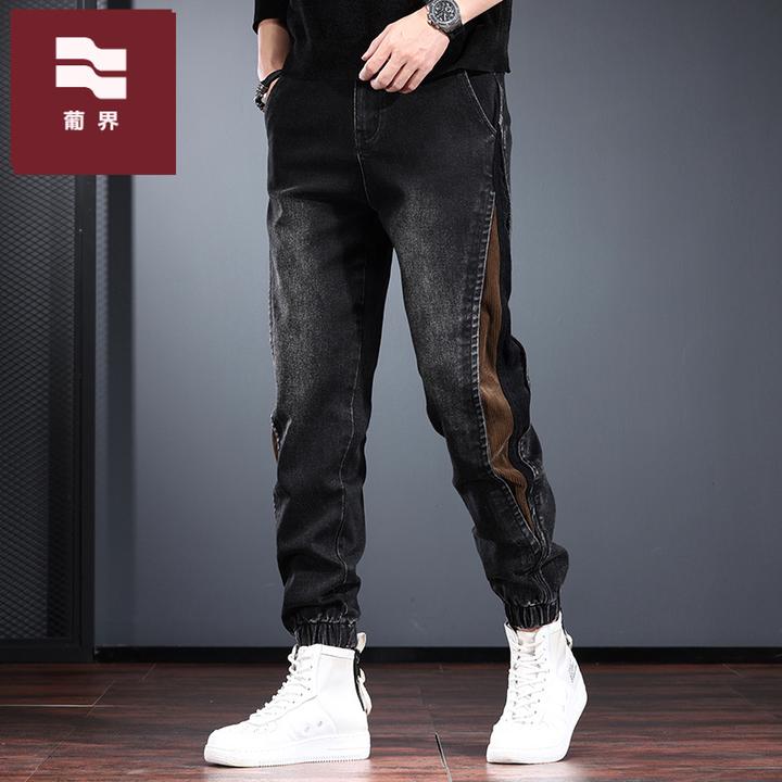 秋季牛仔裤男2025新款时尚设计感束脚哈伦裤痞帅炸街复古工装裤潮