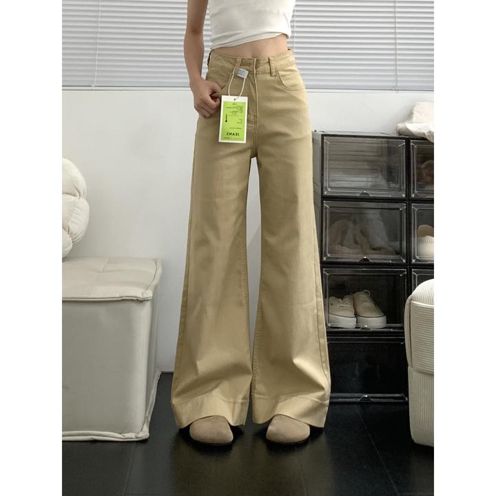 美式卡其色微喇牛仔裤女2025春秋新款低腰辣妹显瘦不贴腿喇叭裤子