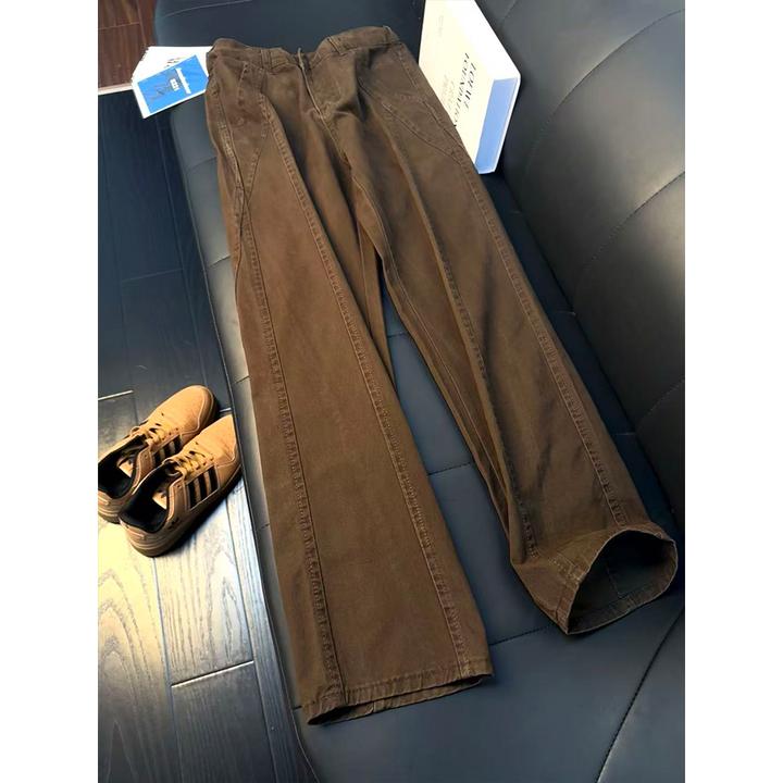 美式复古斜切牛仔裤男款秋冬显腿长纯棉水洗裤子直筒显瘦工装长裤