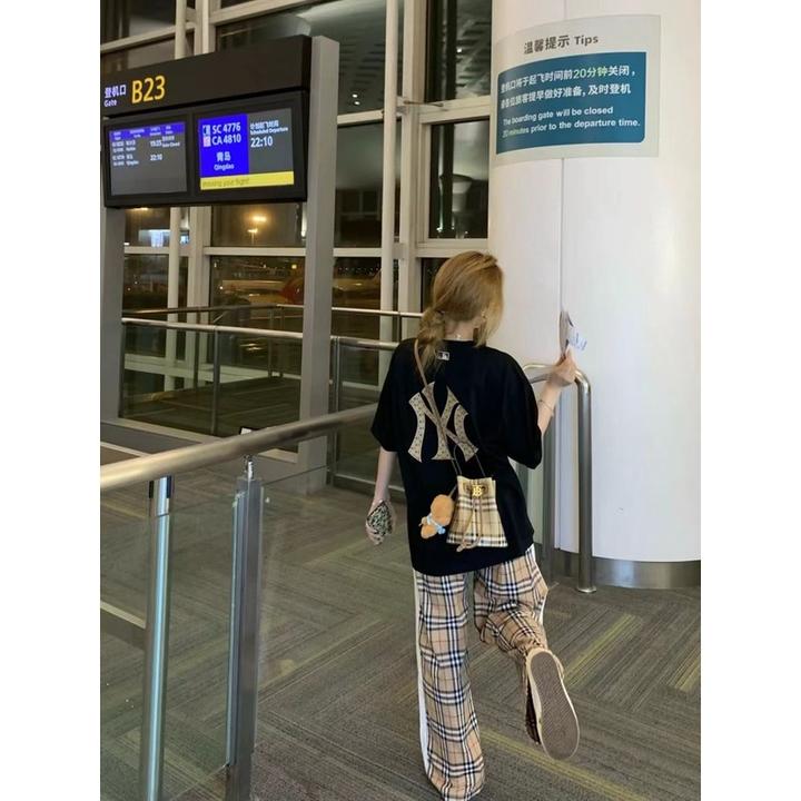 100棉服棉高街潮牌夏季新款复古风情侣宽松字母图案圆领短袖恤