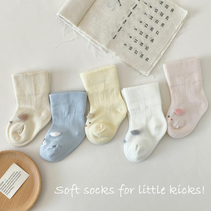 婴儿袜子春秋男女中筒棉袜纯色卡通宝宝袜子无骨宽口新生儿不勒腿