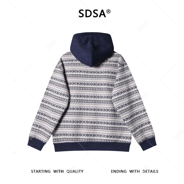 SDSA男士秋冬新款痞帅男装潮牌简约植绒拼接撞色连帽卫衣百搭宽松