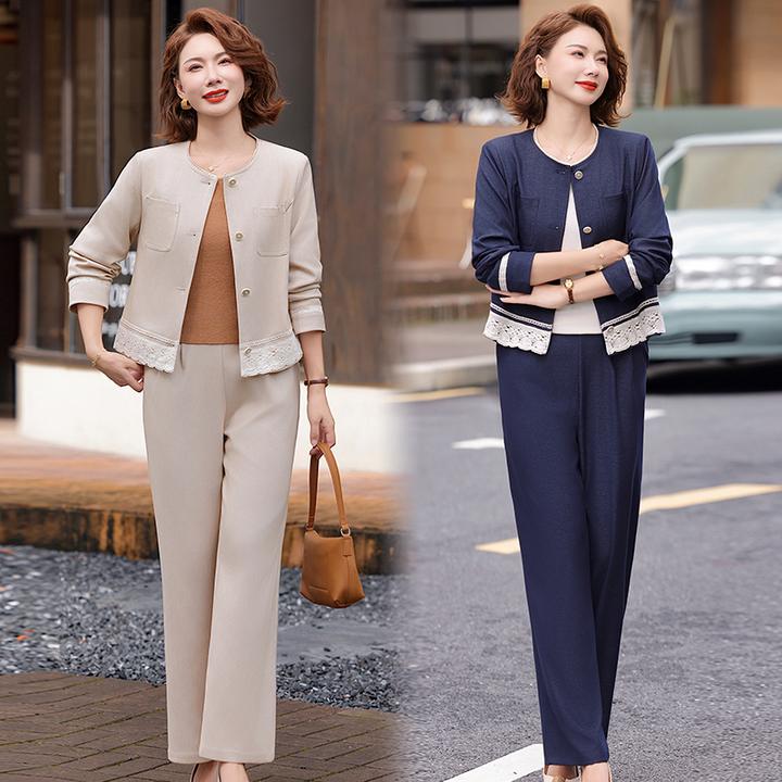 年轻妈妈秋装小香风套装40岁50中老年女装春秋外套上衣减龄两件套