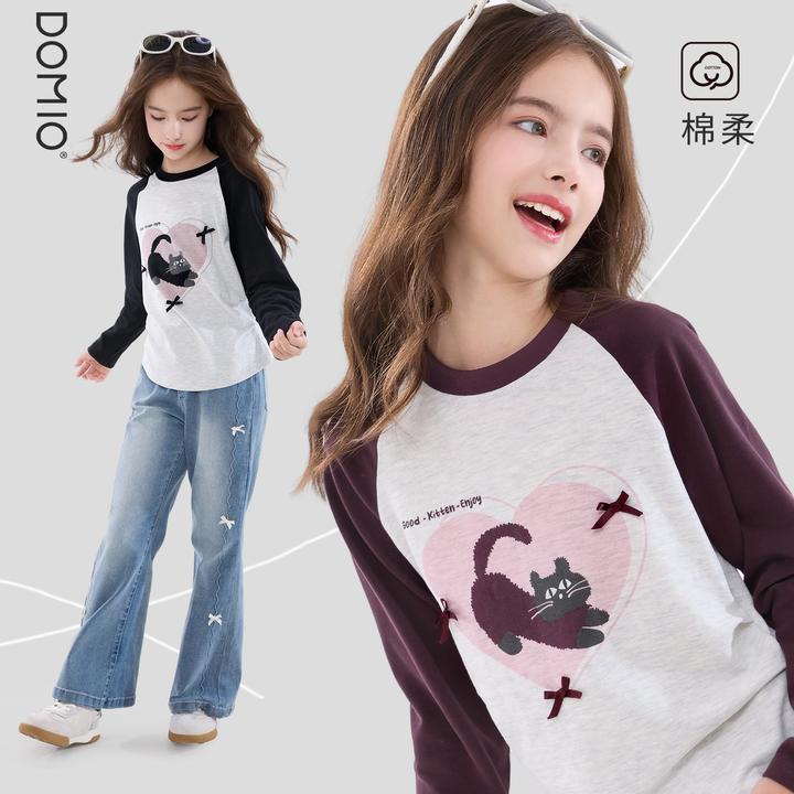 女童T恤秋装2025新洋气儿童打底衫长袖大童修身上衣休闲春秋童装