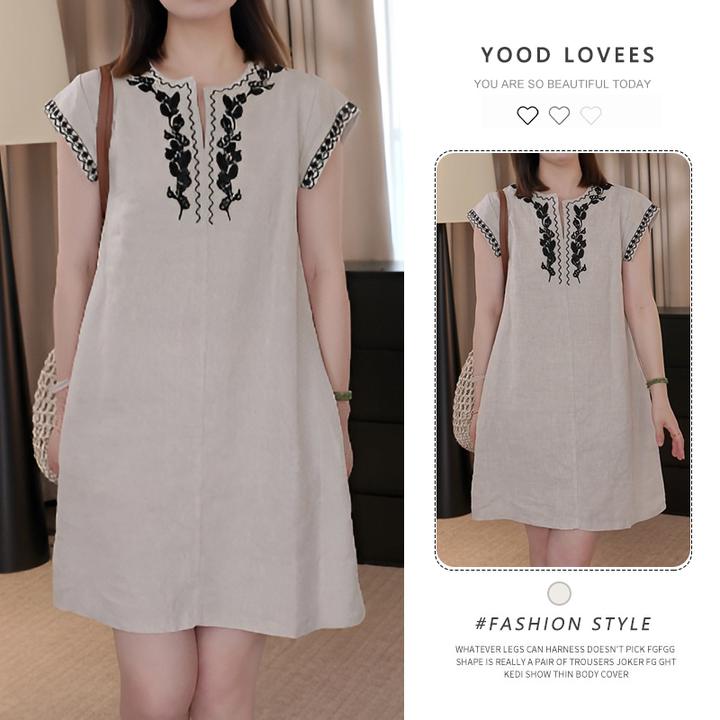 2025新款夏季女垂感撞色重工设计民族风休闲连衣裙V领无袖A字裙