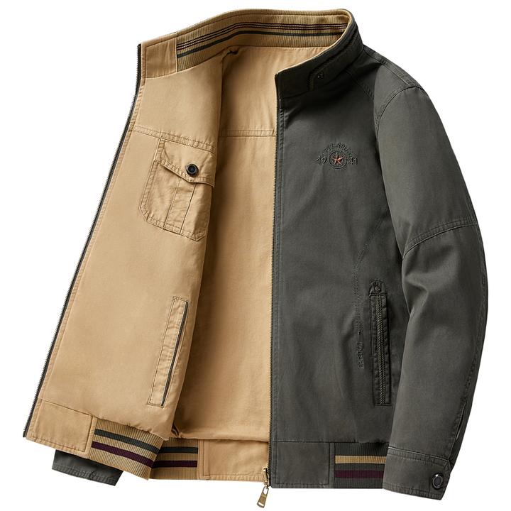 因纳巴敦纯棉外套男春秋立领上衣中年商务休闲宽松大码双面穿夹克