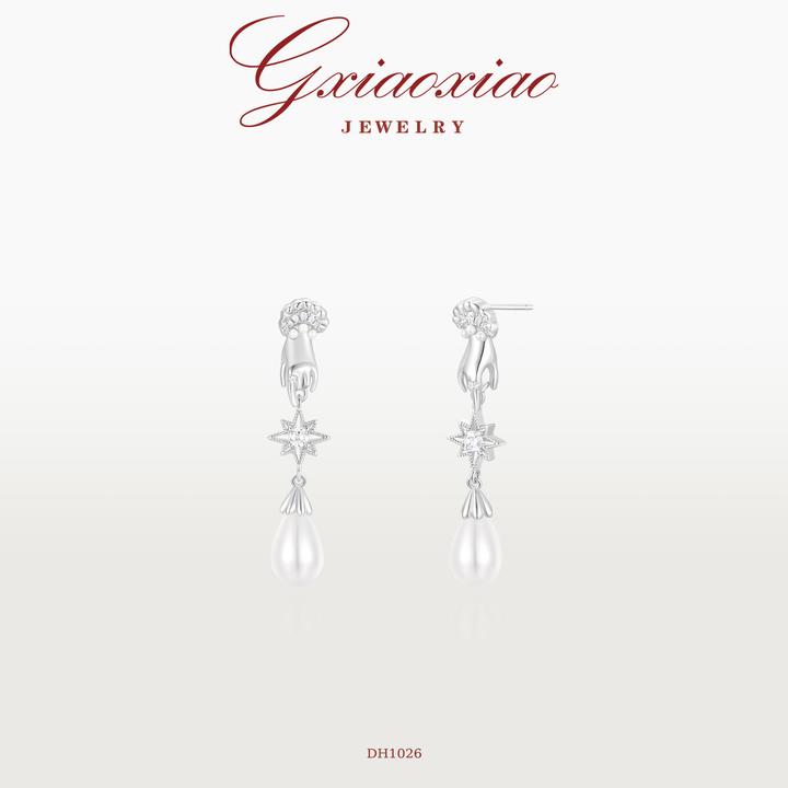 G XIAOXIAO 镀K金【女神之手】法式优雅高级八芒星耳环 DH1026