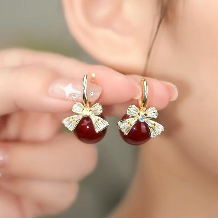 铜合金耳饰 羡然电镀工艺2025新款经典红色简约百搭气质耳环308