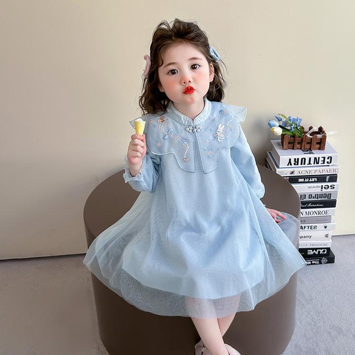 女童古风连衣裙2025新款春季女孩韩版中国风公主裙女宝宝小童春装