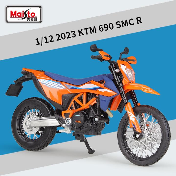 美驰图1:12KTM 690 SMC R 2023款仿真合金越野摩托车滑胎模型玩具