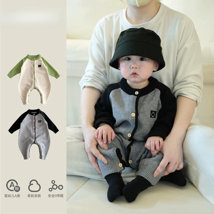 婴儿连体衣春秋季衣服超萌男女宝洋气针织哈衣新生秋装满月外出服