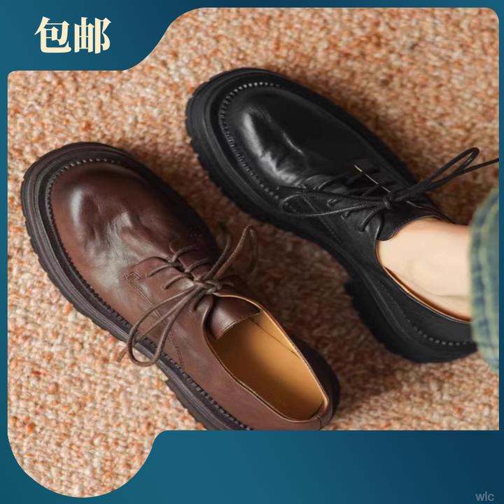 现货~复古英伦风小皮鞋女系带厚底2025春新牛津鞋百搭真皮女鞋子
