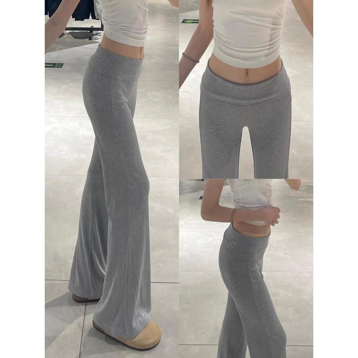 翻腰运动微喇裤女夏季薄款小个子运动卫裤休闲显瘦lulu同款喇叭裤