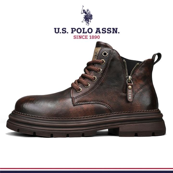 U.S. POLO ASSN.男士马丁靴2025秋冬新款复古英伦厚底高帮工装靴