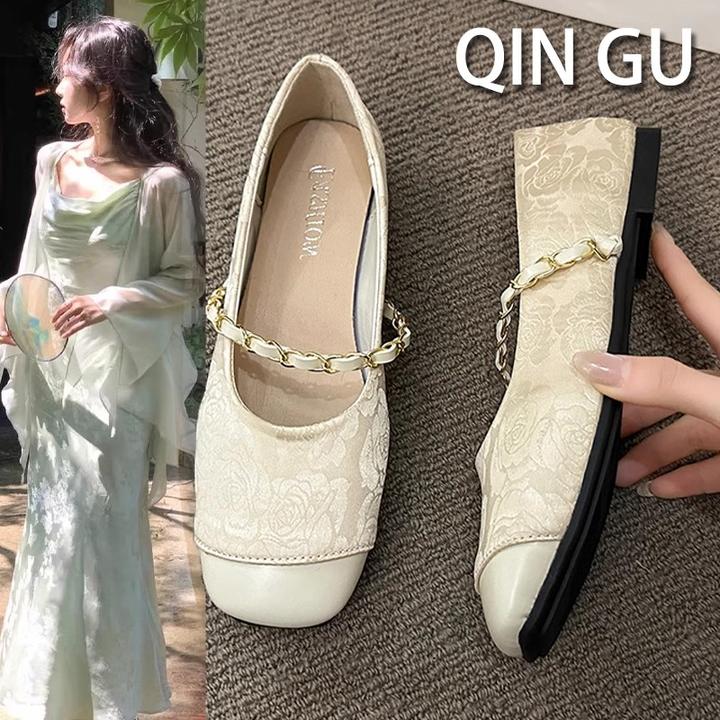 新款时尚适配3到5厘米跟法式百搭温柔风平底圆头软底单鞋尽显优雅