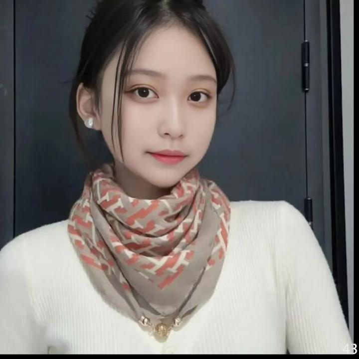 秋冬新款气质百搭护颈保暖围巾洋气领巾丝巾韩版小金球磁扣丝巾