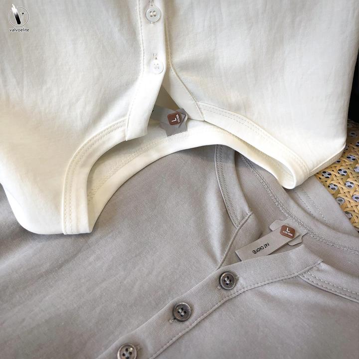 VALVOELITE天丝亚麻混纺亨利领短袖T恤男士2025夏季新款复古体恤