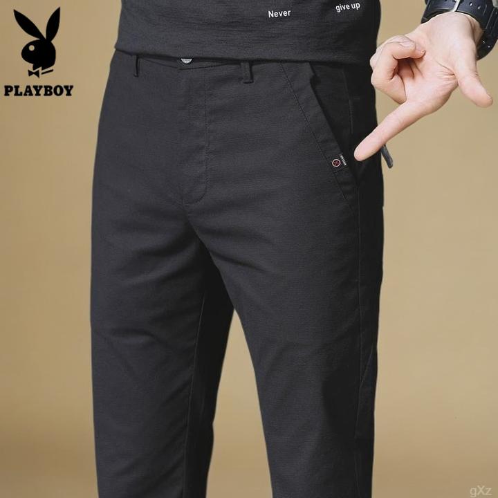 花花公子休闲裤男士2025新款秋季宽松修身小脚百搭黑色男士休闲裤