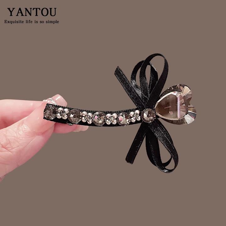 轻奢爱心水钻蝴蝶发夹高级感侧边刘海鸭嘴夹设计感洋气前额碎发卡