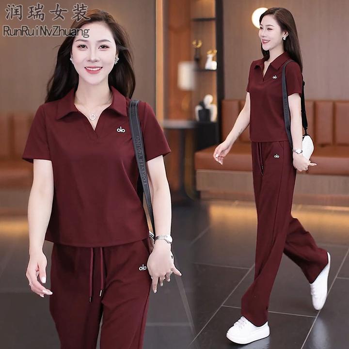 气质减龄时尚套装女2025夏季新款小个子POLO短袖T恤阔腿裤两件套