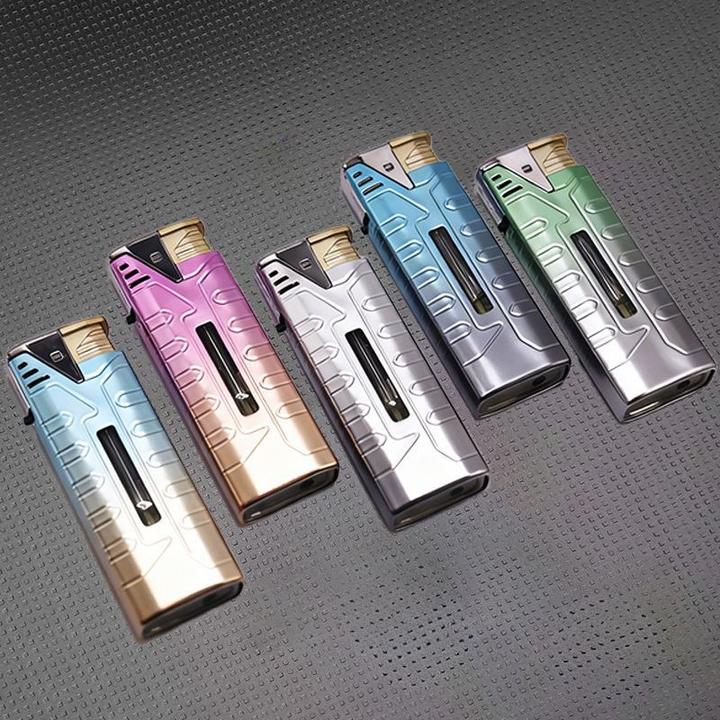 [新款]高档重型超大号金属直冲蓝焰防风打火机爆款高颜值充气式