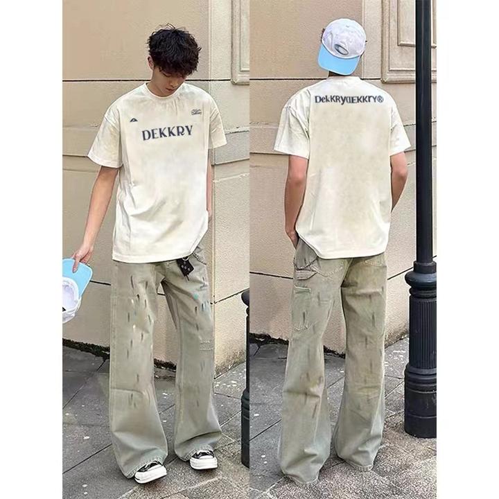 美式街头vibe字母印花短袖t恤男夏季街头简约休闲纯棉打底衫上衣