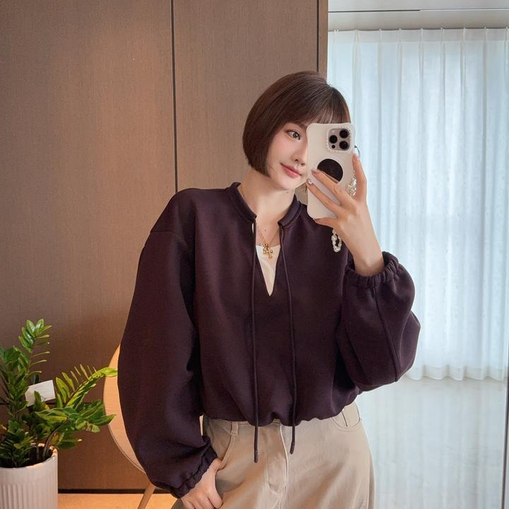 静静哈尼【抽绳拼色卫衣】高品质慵懒风松弛感气质卫衣W82521