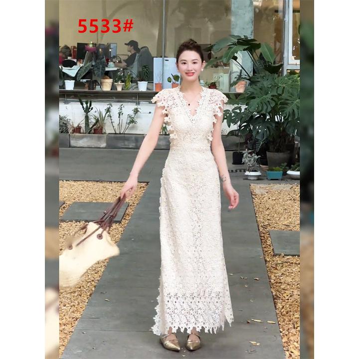 法式高级感v领蕾丝连衣裙女颜色图片色