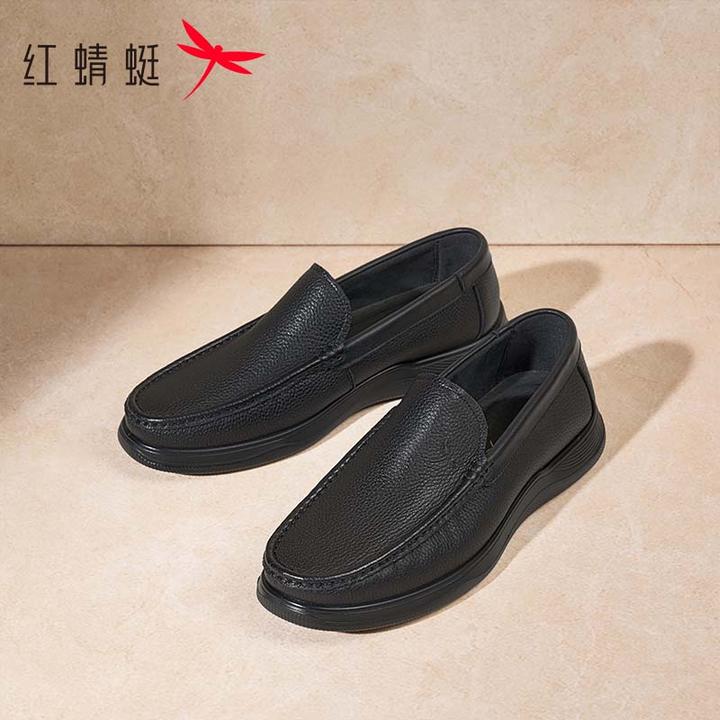 红蜻蜓休闲皮鞋2025冬季新款男鞋商务羊皮一脚蹬中年舒适爸爸鞋子