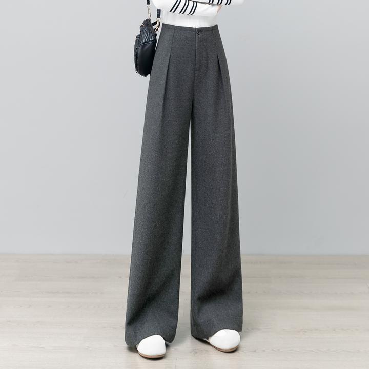 桑蚕丝醋酸羊毛直筒裤女秋冬保暖高腰显瘦垂顺宽松舒适休闲阔腿裤