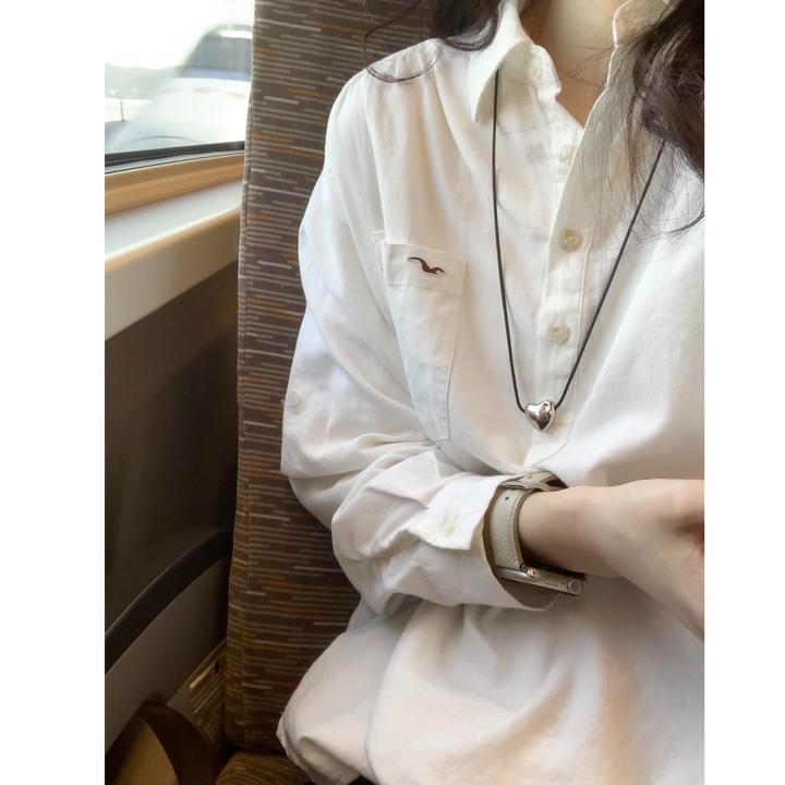 韩系秋装新款刺绣长袖小众慵懒风外穿百搭白色ins衬衫女上衣衬衣