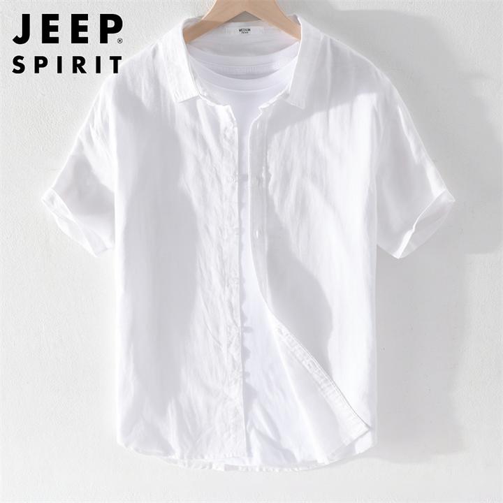 Jeep吉普男士短袖衬衫夏季新款潮牌休闲宽松透气凉感百搭翻领外套