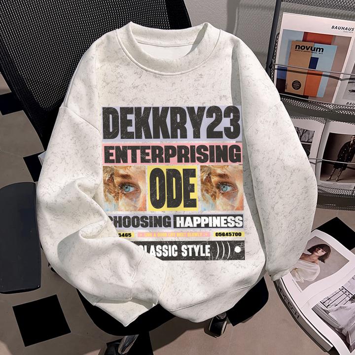Dekkry潮牌创意个性百搭情侣秋冬季蜡染圆领卫衣加厚加绒男女上衣
