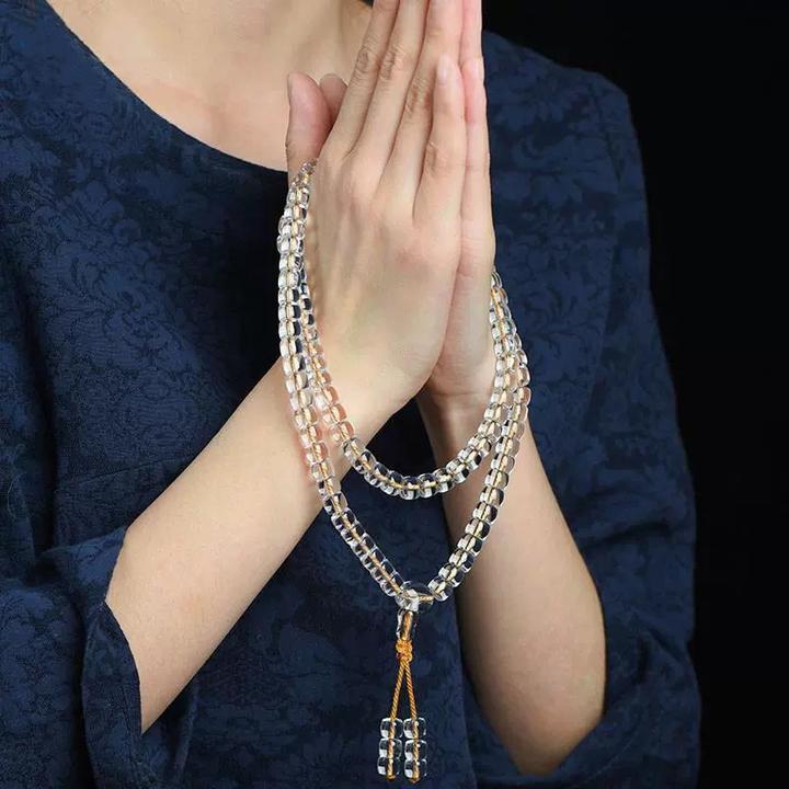 天然白水晶7*8mm念珠手链108颗直切老型佛珠多圈手串男女简约时尚