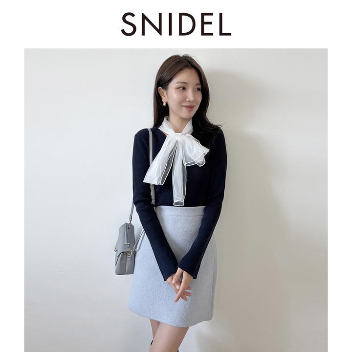 SNIDEL2025秋冬新品甜美雪纺蝴蝶结系带长袖针织衫上衣SWNT254225