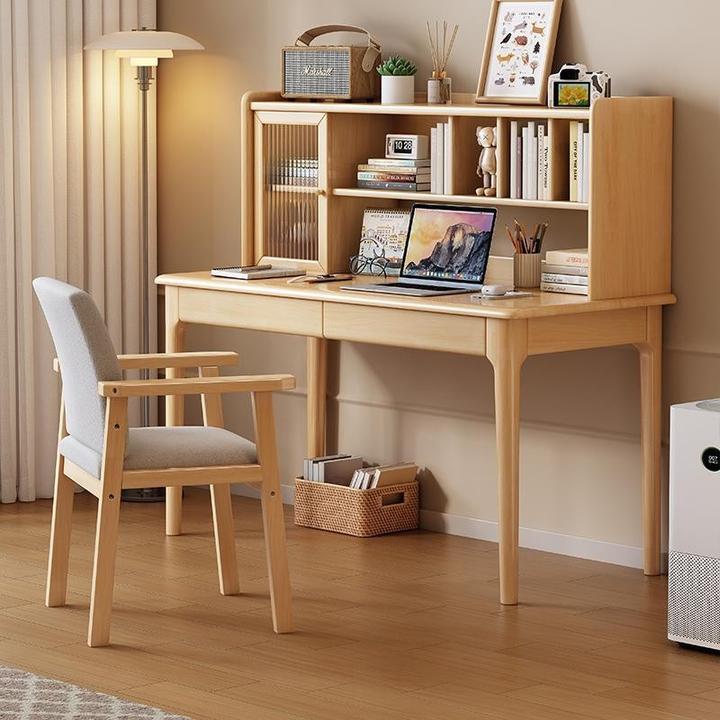 房间实木书桌桌子书架一体简约家用学生写字桌卧室办公现代电脑桌