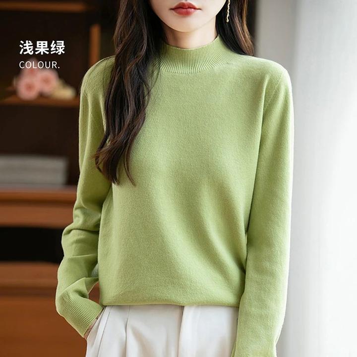 一线成衣简约休闲半高领毛衣女宽松内搭打底衫女秋冬软糯针织衫