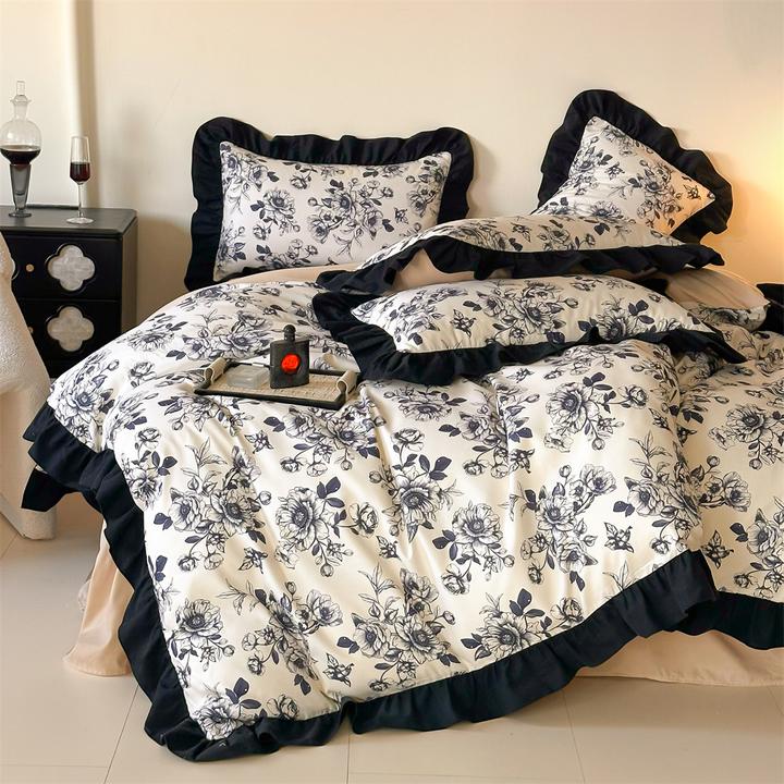 法式复古轻奢水洗棉四件套花边磨毛大气床品套件亲肤柔软三件套